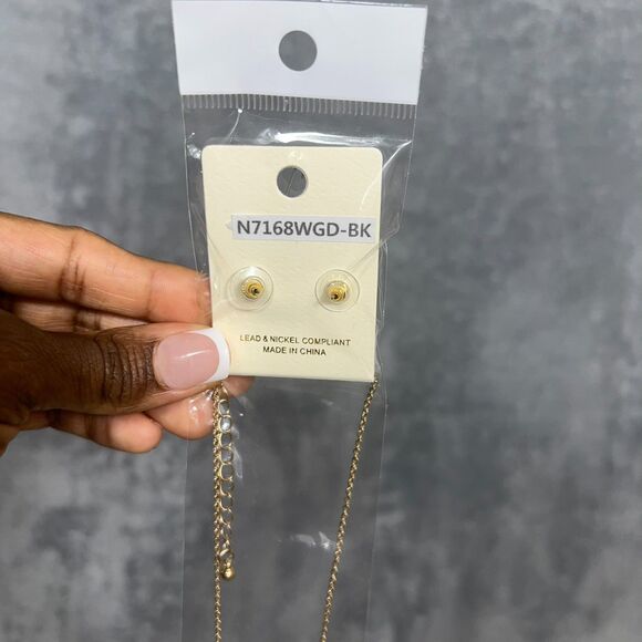 Oval Hematite Glitter Pendant Necklace, Gold-Tone, NWT - Picture 7 of 8